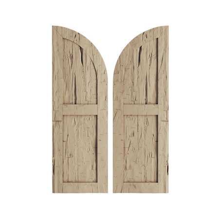 Hand Hewn 2 Equal Flat Panel W/Quarter Round Arch Top Faux Wood Shutters, 18W X 64H (46 Low Side)